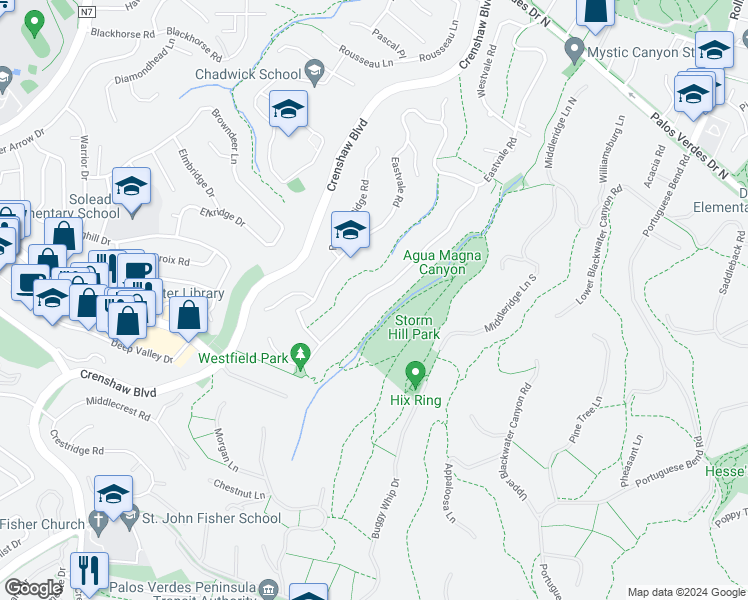 map of restaurants, bars, coffee shops, grocery stores, and more near 27300 Sunnyridge Road in Rolling Hills