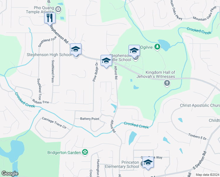 map of restaurants, bars, coffee shops, grocery stores, and more near 805 Ashley Lane in Stone Mountain