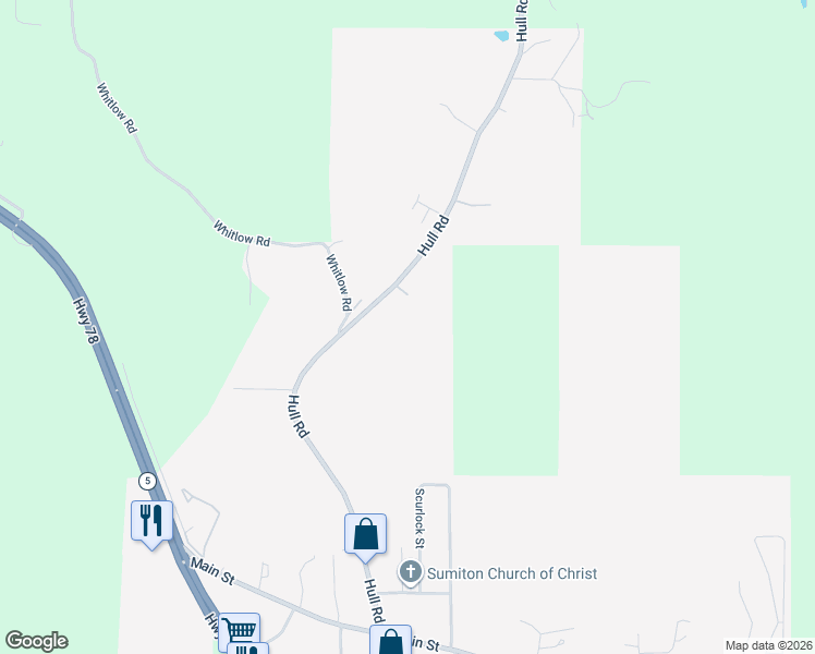 map of restaurants, bars, coffee shops, grocery stores, and more near 1288 Hull Road in Sumiton