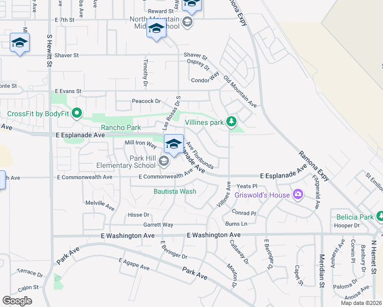 map of restaurants, bars, coffee shops, grocery stores, and more near 1252 Avenue Floribunda in San Jacinto