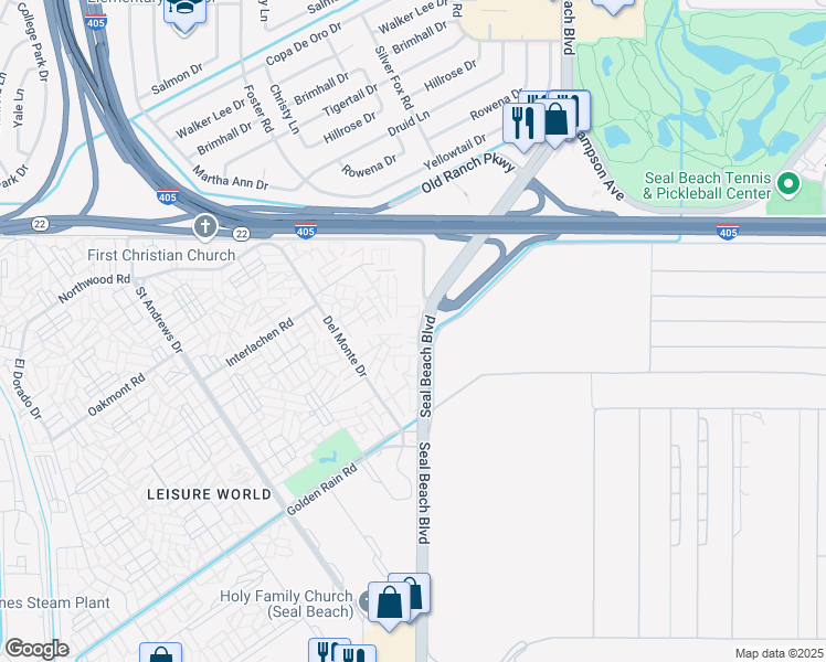 map of restaurants, bars, coffee shops, grocery stores, and more near 1980 McKinney Way in Seal Beach