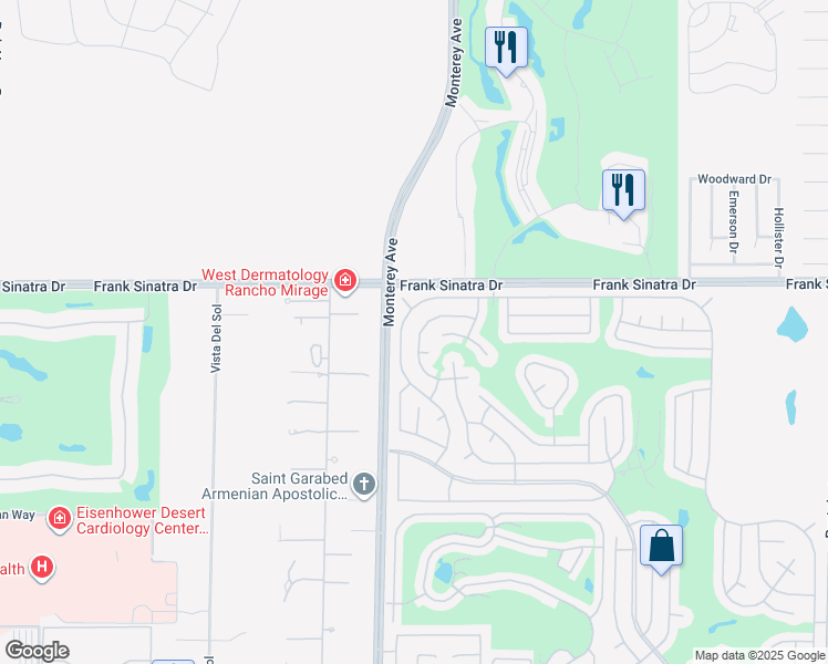 map of restaurants, bars, coffee shops, grocery stores, and more near 38231 Devils Canyon Drive in Palm Desert