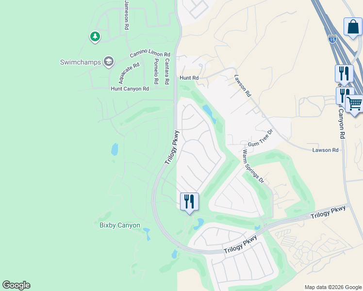 map of restaurants, bars, coffee shops, grocery stores, and more near 23967 Towish Drive in Corona