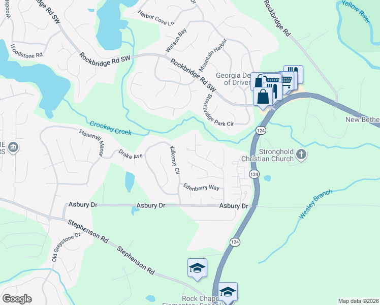 map of restaurants, bars, coffee shops, grocery stores, and more near 7537 Mountain Creek Bluff in Lithonia