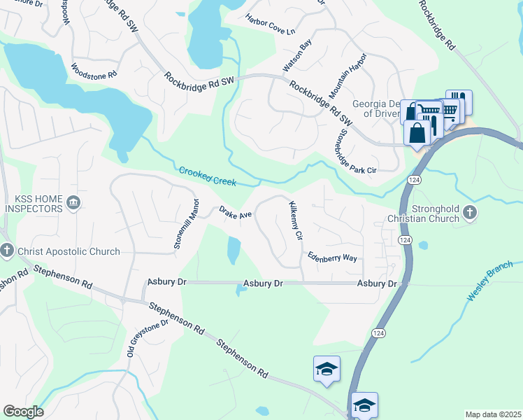 map of restaurants, bars, coffee shops, grocery stores, and more near 735 Kilkenny Circle in Lithonia
