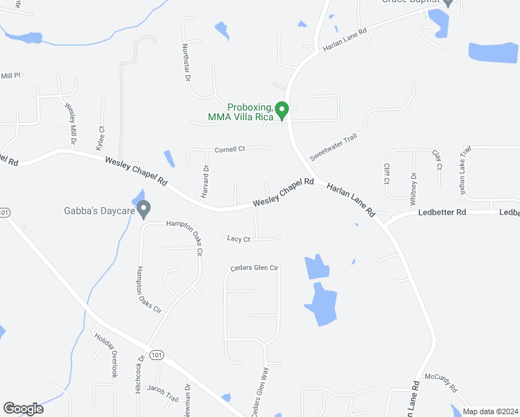 map of restaurants, bars, coffee shops, grocery stores, and more near 687 Wesley Chapel Road in Villa Rica