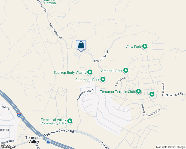 map of restaurants, bars, coffee shops, grocery stores, and more near 11358 Finders Court in Corona