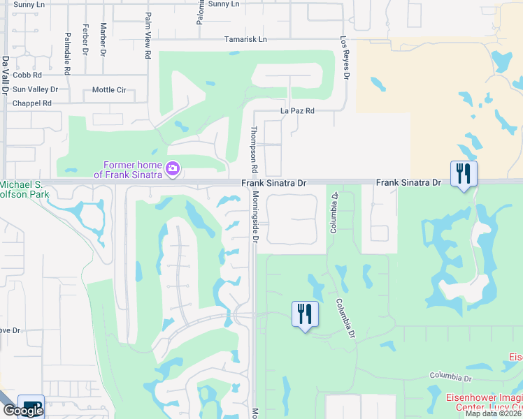 map of restaurants, bars, coffee shops, grocery stores, and more near 103 Waterford Circle in Rancho Mirage