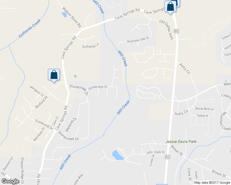 map of restaurants, bars, coffee shops, grocery stores, and more near 7599 Stonebush Way in Douglasville