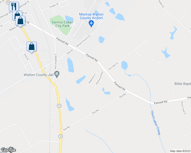 map of restaurants, bars, coffee shops, grocery stores, and more near 310 Magnolia Lane in Monroe