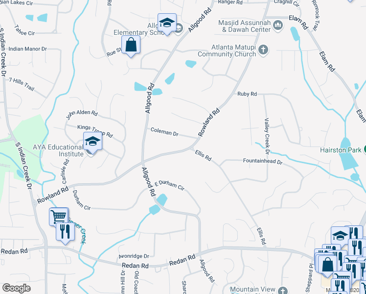 map of restaurants, bars, coffee shops, grocery stores, and more near 917 Rowland Road in Stone Mountain