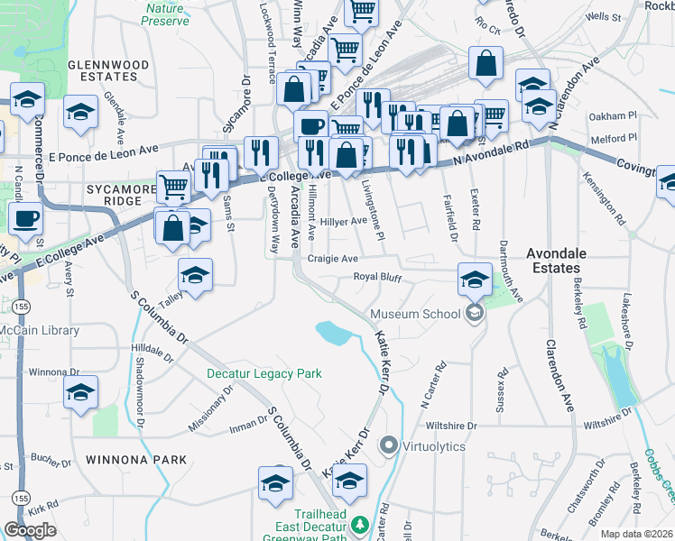 map of restaurants, bars, coffee shops, grocery stores, and more near 2746 Royal Bluff in Decatur