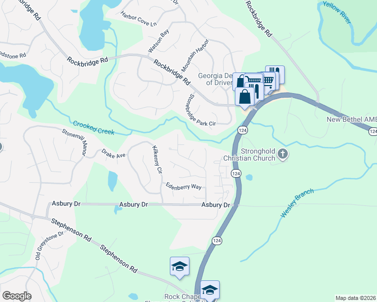 map of restaurants, bars, coffee shops, grocery stores, and more near 746 Asbury Way in Lithonia