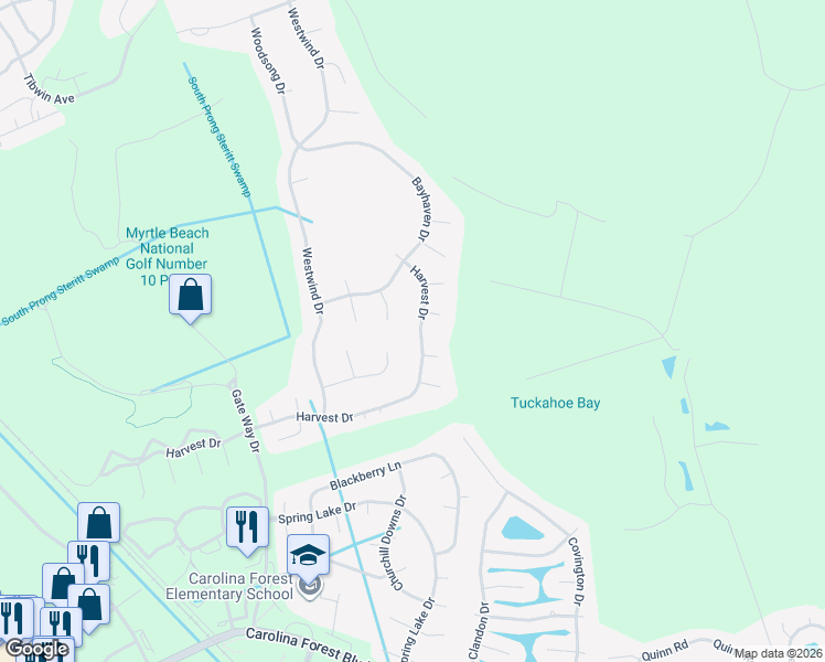 map of restaurants, bars, coffee shops, grocery stores, and more near 4745 Harvest Drive in Myrtle Beach