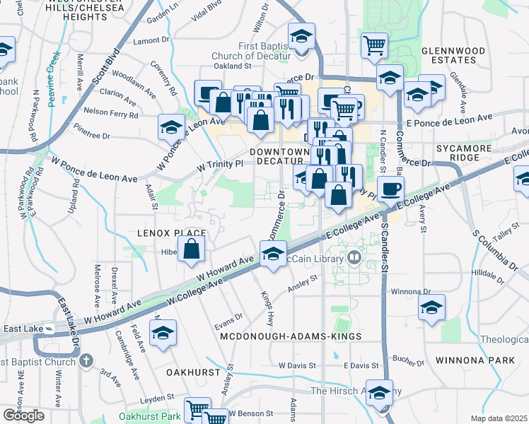 map of restaurants, bars, coffee shops, grocery stores, and more near 266 Robin Street in Decatur