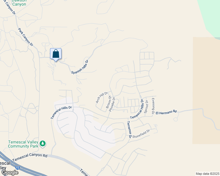 map of restaurants, bars, coffee shops, grocery stores, and more near 24002 Phoebe Drive in Temescal Valley