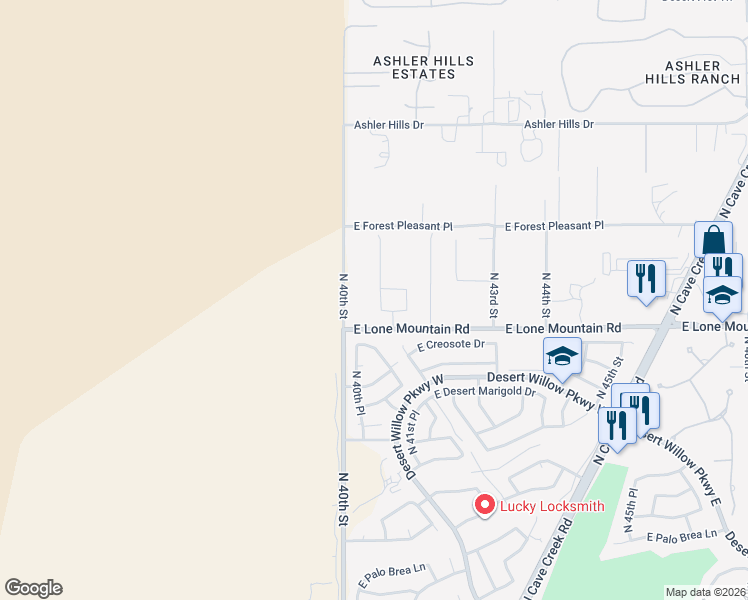 map of restaurants, bars, coffee shops, grocery stores, and more near 31521 North 40th Street in Phoenix