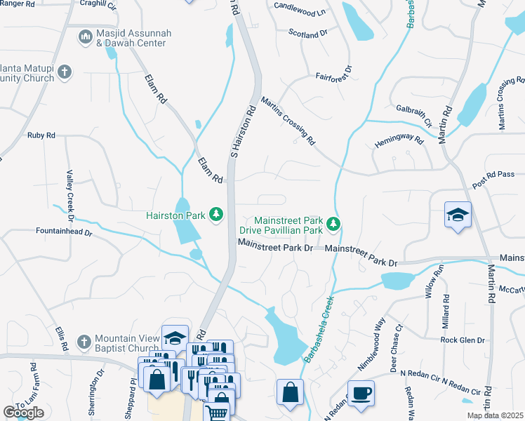 map of restaurants, bars, coffee shops, grocery stores, and more near 809 Arbor Hill Drive in Stone Mountain