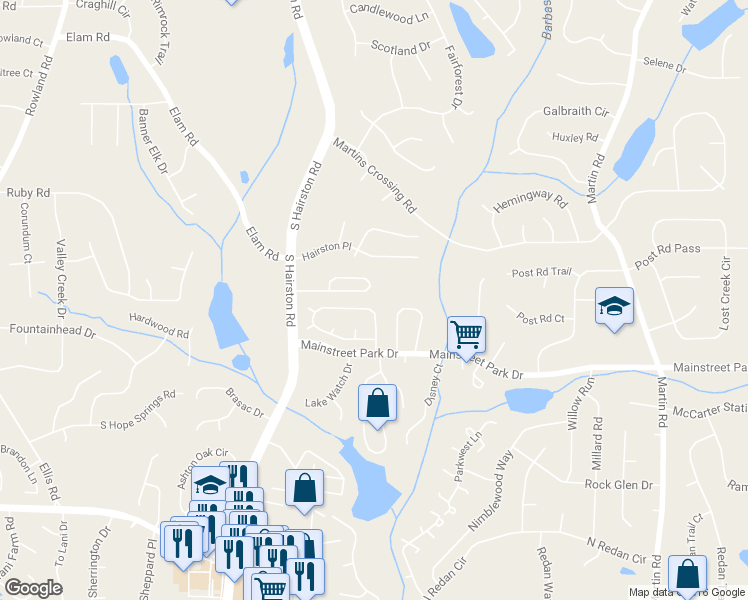 map of restaurants, bars, coffee shops, grocery stores, and more near 843 Arbor Hill Drive in Stone Mountain