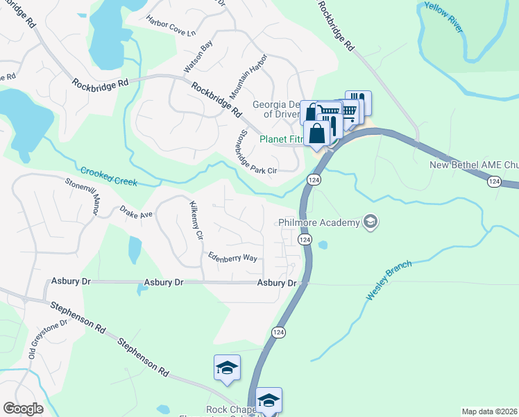 map of restaurants, bars, coffee shops, grocery stores, and more near 781 Edenberry Lane in Lithonia