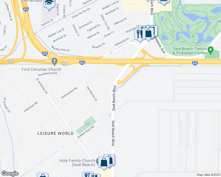 map of restaurants, bars, coffee shops, grocery stores, and more near 1980 McKinney Way in Seal Beach