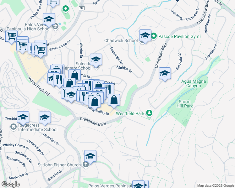 map of restaurants, bars, coffee shops, grocery stores, and more near 4916 Golden Arrow Drive in Rancho Palos Verdes