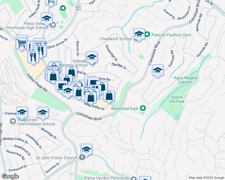 map of restaurants, bars, coffee shops, grocery stores, and more near 4916 Golden Arrow Drive in Rancho Palos Verdes