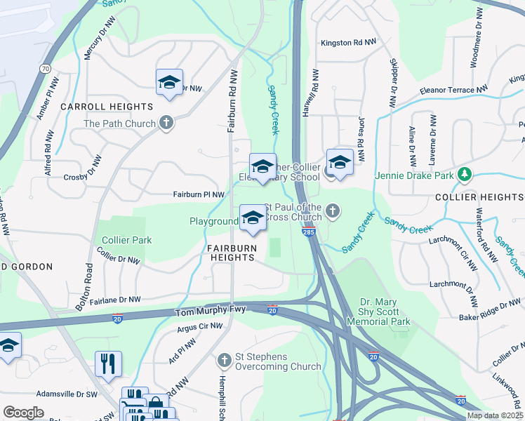 map of restaurants, bars, coffee shops, grocery stores, and more near 3300 Harden Drive Northwest in Atlanta