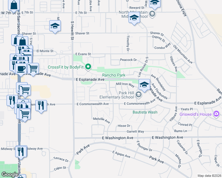 map of restaurants, bars, coffee shops, grocery stores, and more near 1603 Arroyo Viejo Drive in San Jacinto