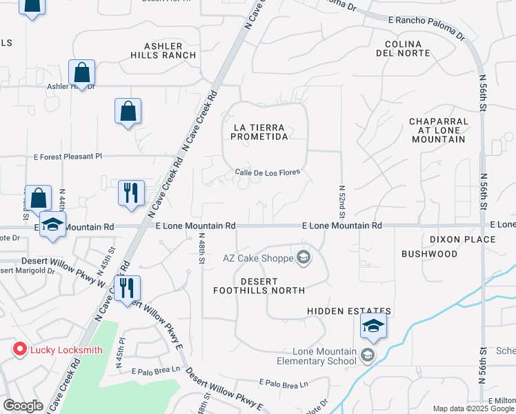 map of restaurants, bars, coffee shops, grocery stores, and more near 31500 North 49th Way in Cave Creek