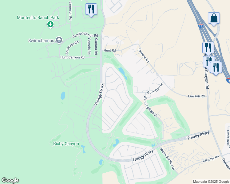 map of restaurants, bars, coffee shops, grocery stores, and more near 23979 Steelhead Drive in Corona