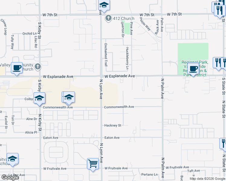 map of restaurants, bars, coffee shops, grocery stores, and more near 1311 Palomino Court in Hemet