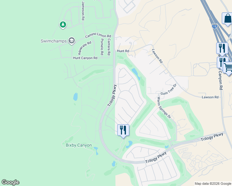 map of restaurants, bars, coffee shops, grocery stores, and more near 23967 Towish Drive in Corona