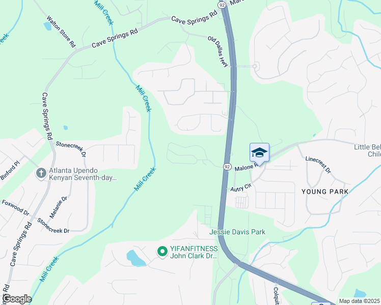 map of restaurants, bars, coffee shops, grocery stores, and more near 7631 Dallas Highway in Douglasville
