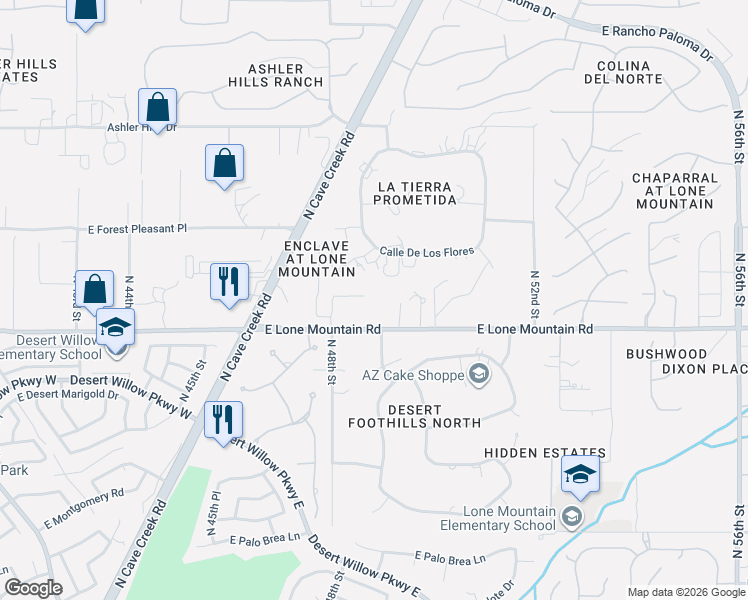 map of restaurants, bars, coffee shops, grocery stores, and more near 31511 North 48th Street in Cave Creek