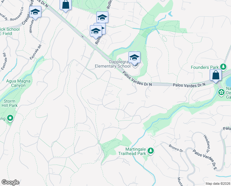 map of restaurants, bars, coffee shops, grocery stores, and more near 38 Saddleback Road in Rolling Hills
