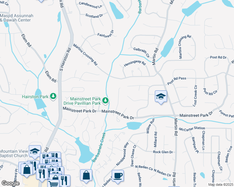 map of restaurants, bars, coffee shops, grocery stores, and more near 846 Brandy Oaks Lane in Stone Mountain