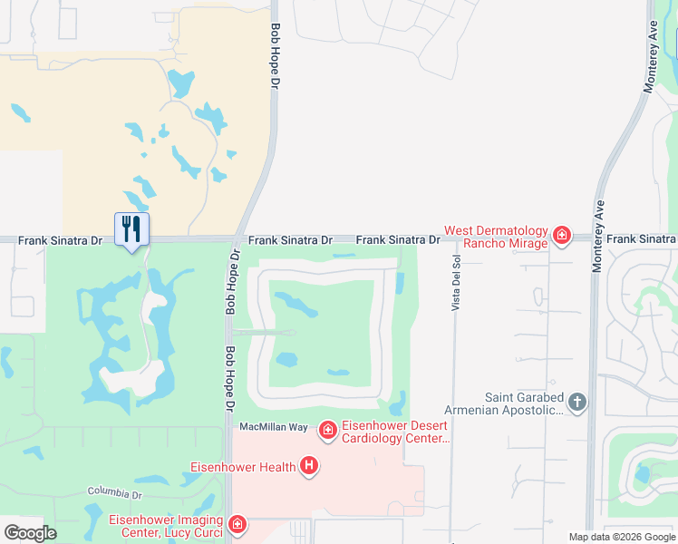 map of restaurants, bars, coffee shops, grocery stores, and more near 84 Kavenish Drive in Rancho Mirage