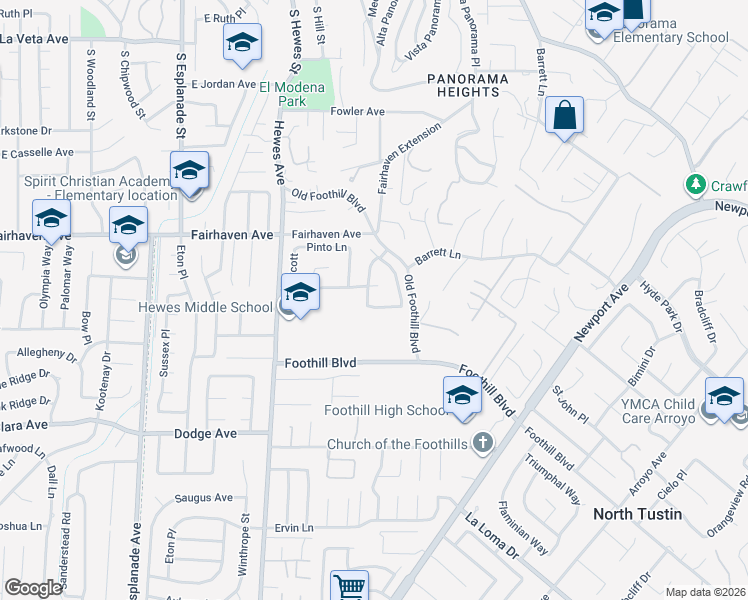 map of restaurants, bars, coffee shops, grocery stores, and more near 18971 Ironwood Lane in Santa Ana