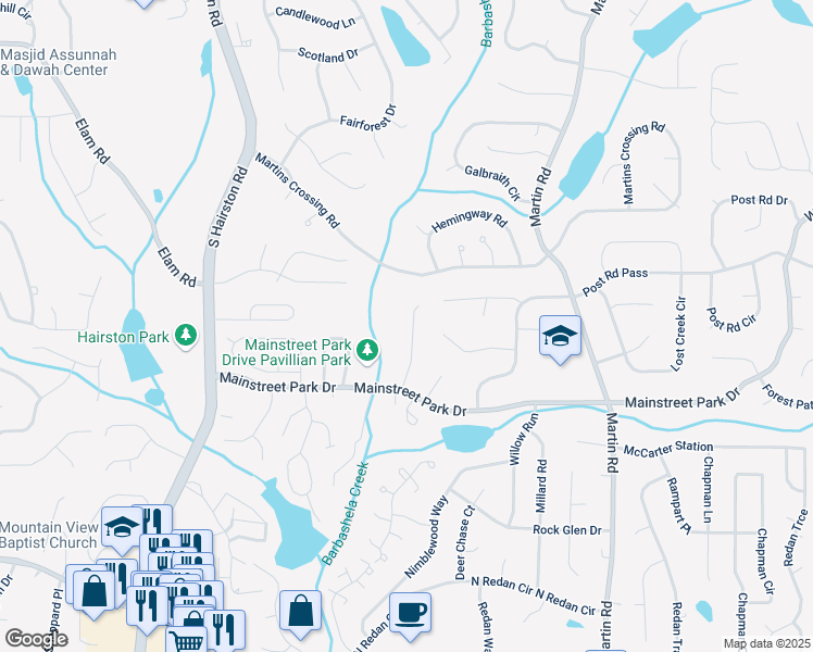 map of restaurants, bars, coffee shops, grocery stores, and more near 846 Brandy Oaks Lane in Stone Mountain