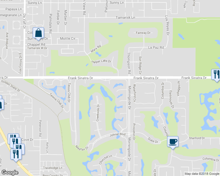 map of restaurants, bars, coffee shops, grocery stores, and more near 4 Hampton Court in Rancho Mirage