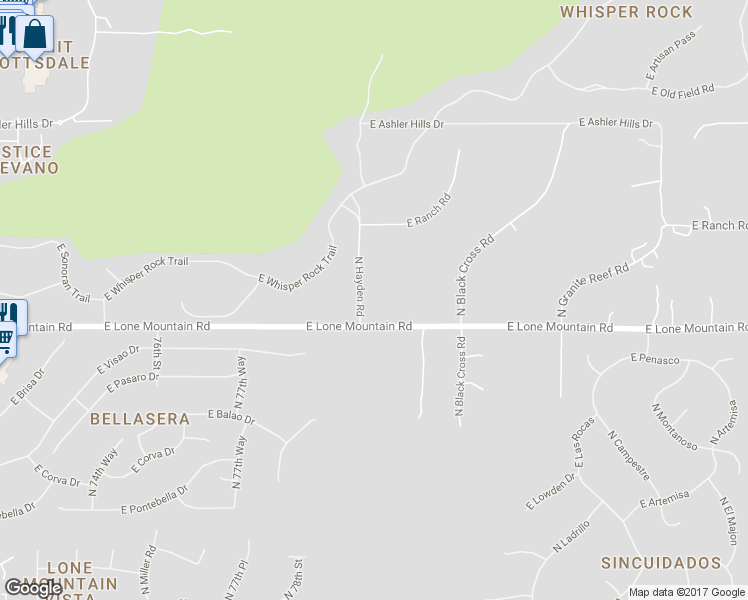 map of restaurants, bars, coffee shops, grocery stores, and more near 8002 East Lone Mountain Road in Scottsdale