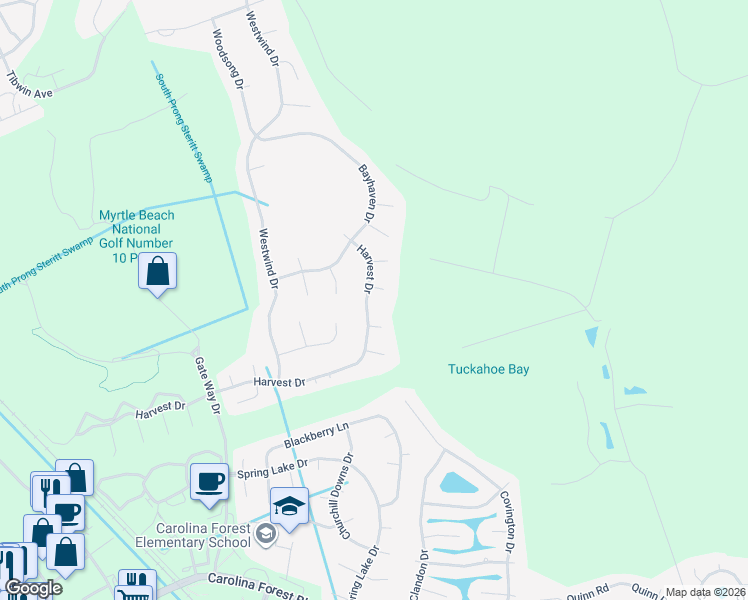 map of restaurants, bars, coffee shops, grocery stores, and more near 4745 Harvest Drive in Myrtle Beach