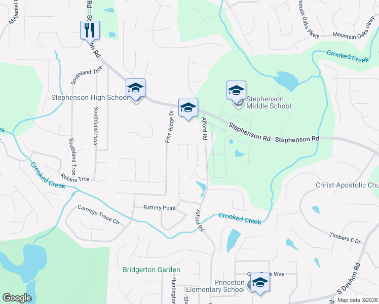 map of restaurants, bars, coffee shops, grocery stores, and more near 812 Tradd Court in Stone Mountain