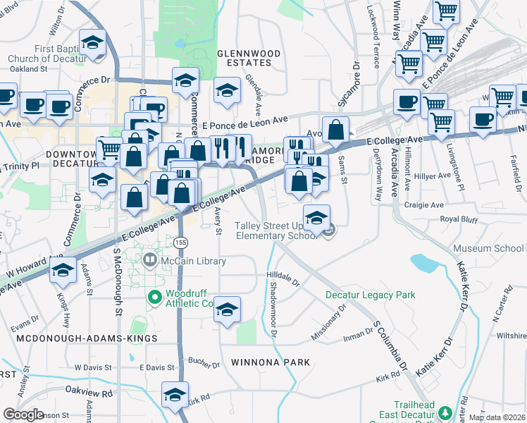 map of restaurants, bars, coffee shops, grocery stores, and more near 133 Commerce Drive in Decatur