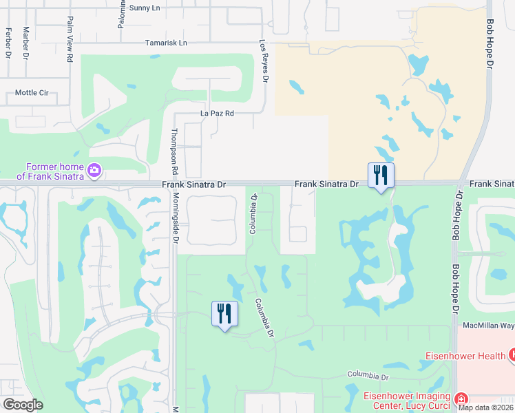 map of restaurants, bars, coffee shops, grocery stores, and more near 137 Columbia Drive in Rancho Mirage