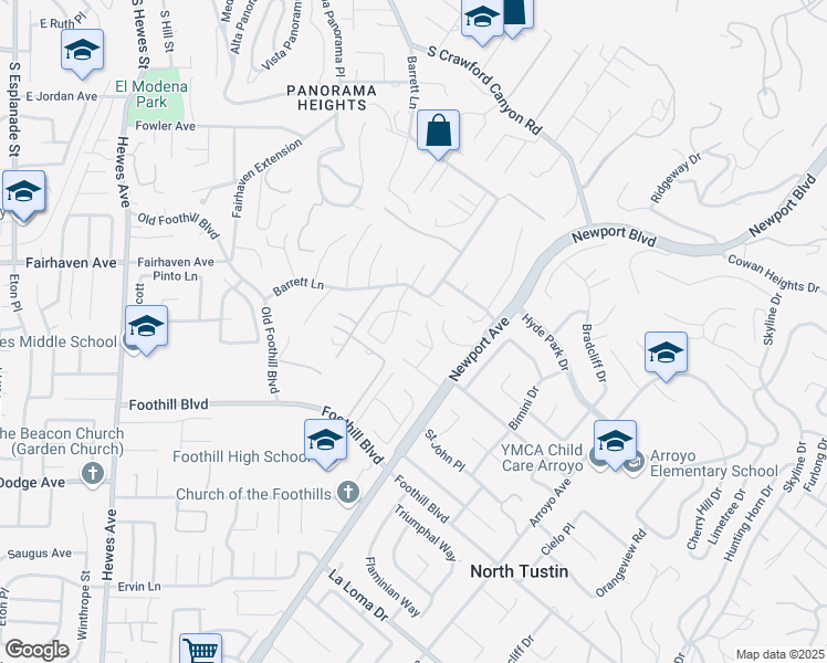 map of restaurants, bars, coffee shops, grocery stores, and more near 19381 Lemon Circle in Santa Ana