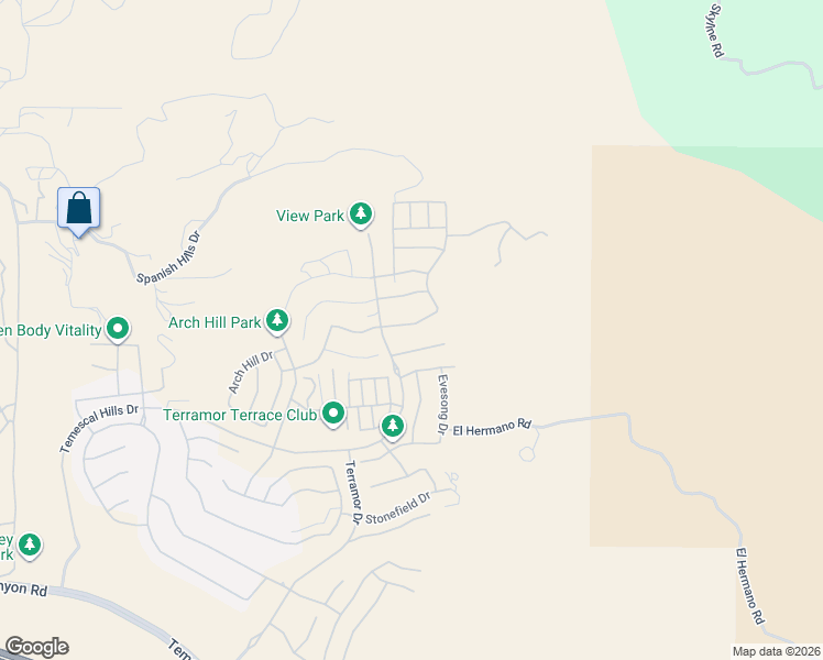 map of restaurants, bars, coffee shops, grocery stores, and more near 11950 El Hermano Road in Corona