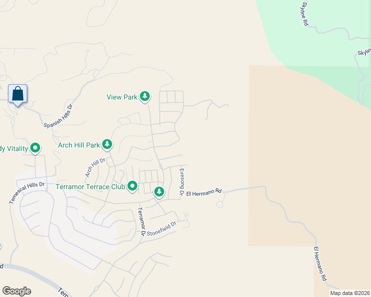 map of restaurants, bars, coffee shops, grocery stores, and more near 11950 El Hermano Road in Corona
