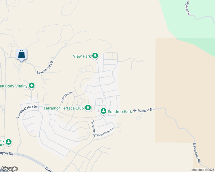 map of restaurants, bars, coffee shops, grocery stores, and more near 11950 El Hermano Road in Corona